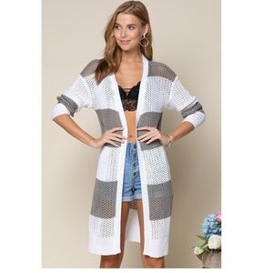 NWT Long Gray Stripe Cardigan Sweater